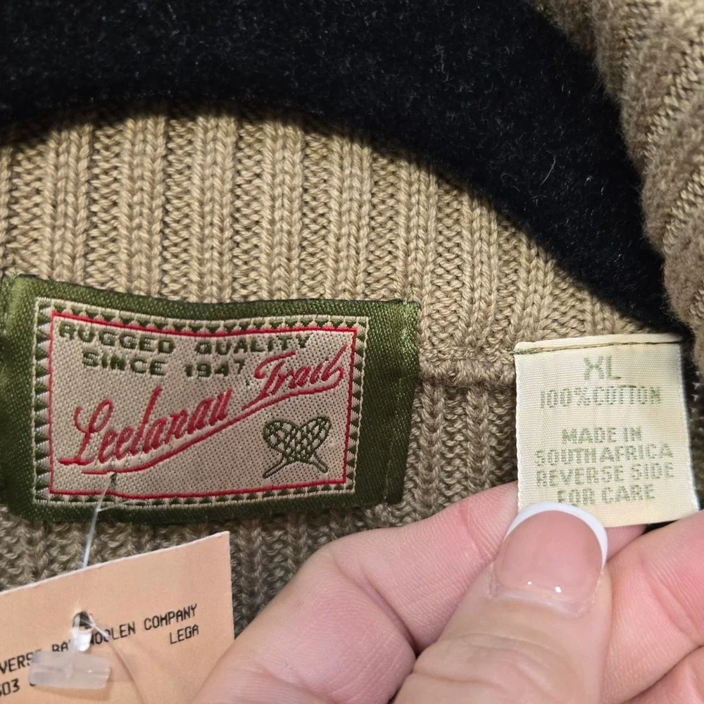 Leelanau Trail Cardigan Sweater XL Cotton Full Zip Rib‎ Knit Mock Neck Military